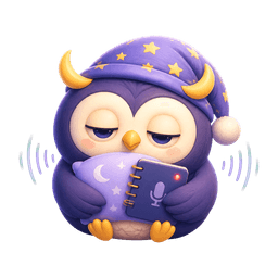 Dozzi mascot holding a sleep sound notebook